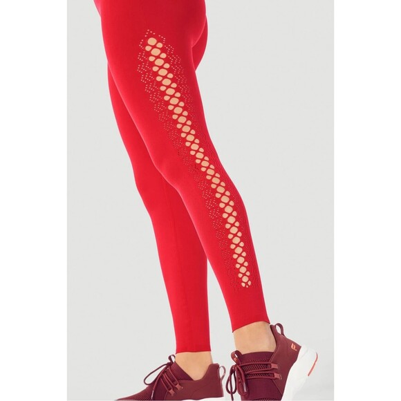 FABLETICS High-Waisted SculptKnit Lattice Legging M Persimmon Red Lasercut B81 - Picture 1 of 7
